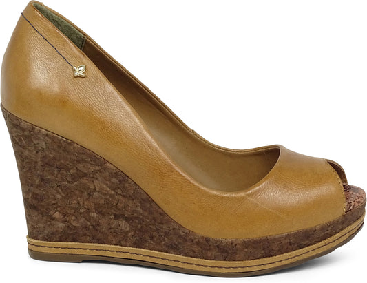 Peep-Toe Wedge Soft Camel - Cravo e Canela - ZapTo Shoes