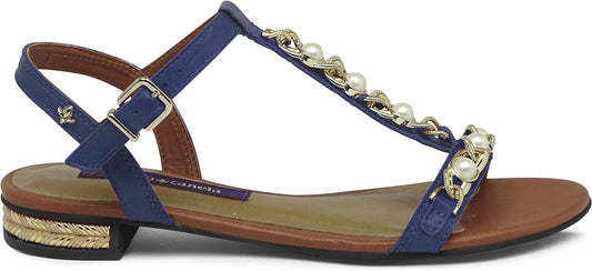 Flat Sandal Navy Gold-tone Embellishments - Cravo e Canela - ZapTo Shoes