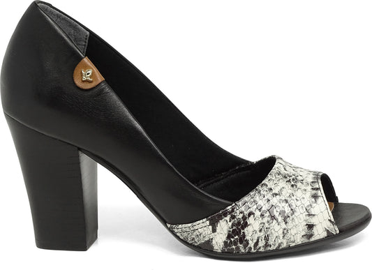 Peep-Toe Snakeskin Effect Black and White - Cravo e Canela - ZapTo Shoes
