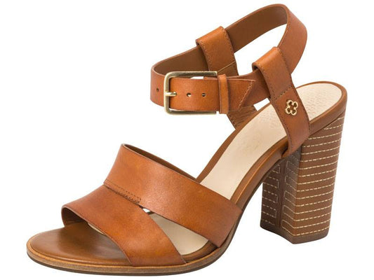 Leather Sandal Block Heel Camel - Capodarte - ZapTo Shoes