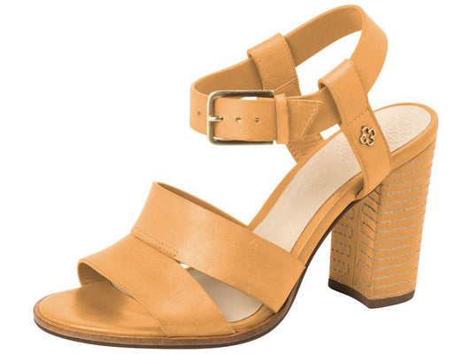 Leather Sandal Block Heel Almond - Capodarte - ZapTo Shoes