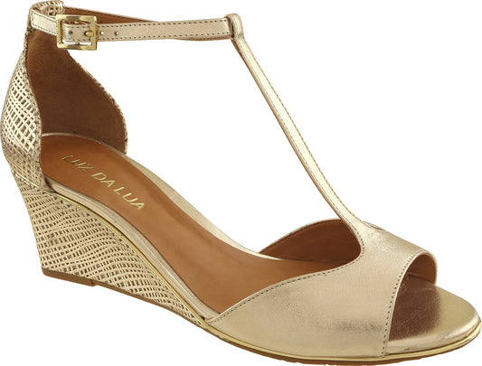 Sandal T-Strap Laminatti Gold - Luz da Lua - ZapTo Shoes
