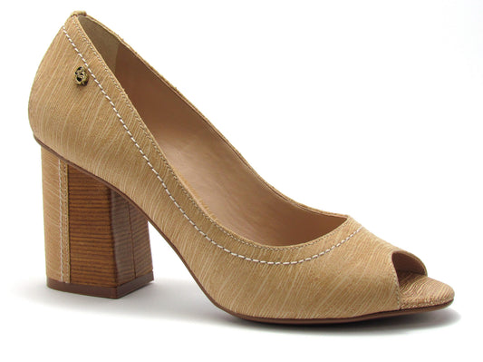 Peep Toe Block Heel Golden - Werner - ZapTo Shoes