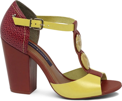 T-Strap Sandal Nociolla and Yellow - Cravo e Canela - ZapTo Shoes