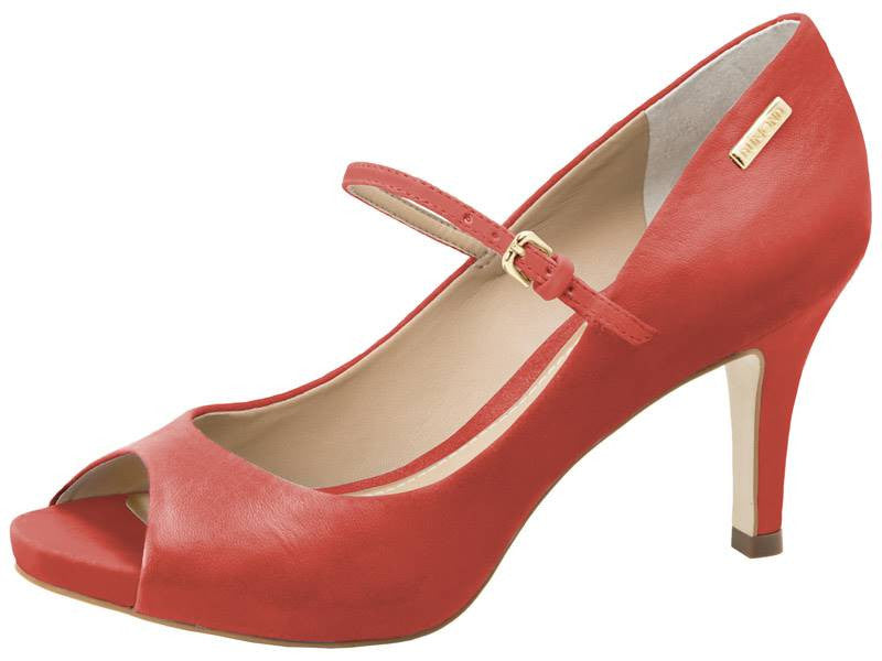 Light Red Leather Peep Toe Light Red - Dumond - ZapTo Shoes