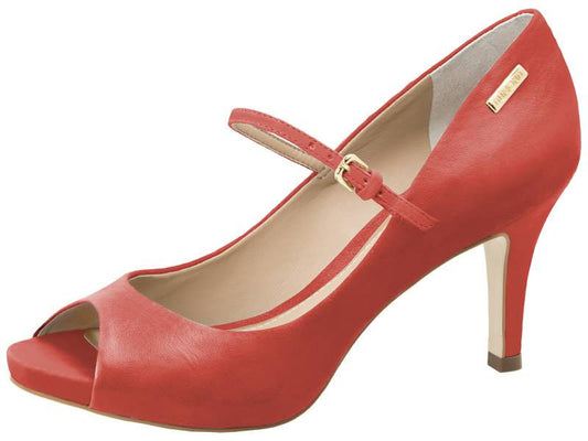 Light Red Leather Peep Toe Light Red - Dumond - ZapTo Shoes