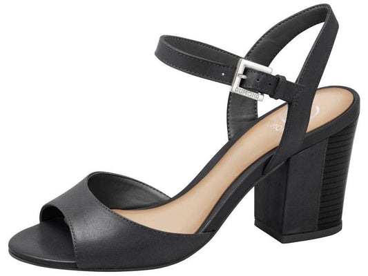 Black Leather Sandal Block Heel - Dumond - ZapTo Shoes