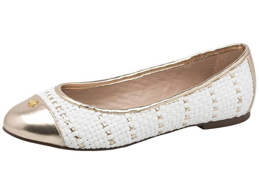 Tresse White and Gold Ballet Flat - Dumond - ZapTo Shoes